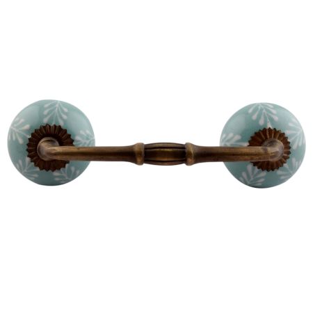 Sea Green Leaf Floral Ceramic Bridge Handles